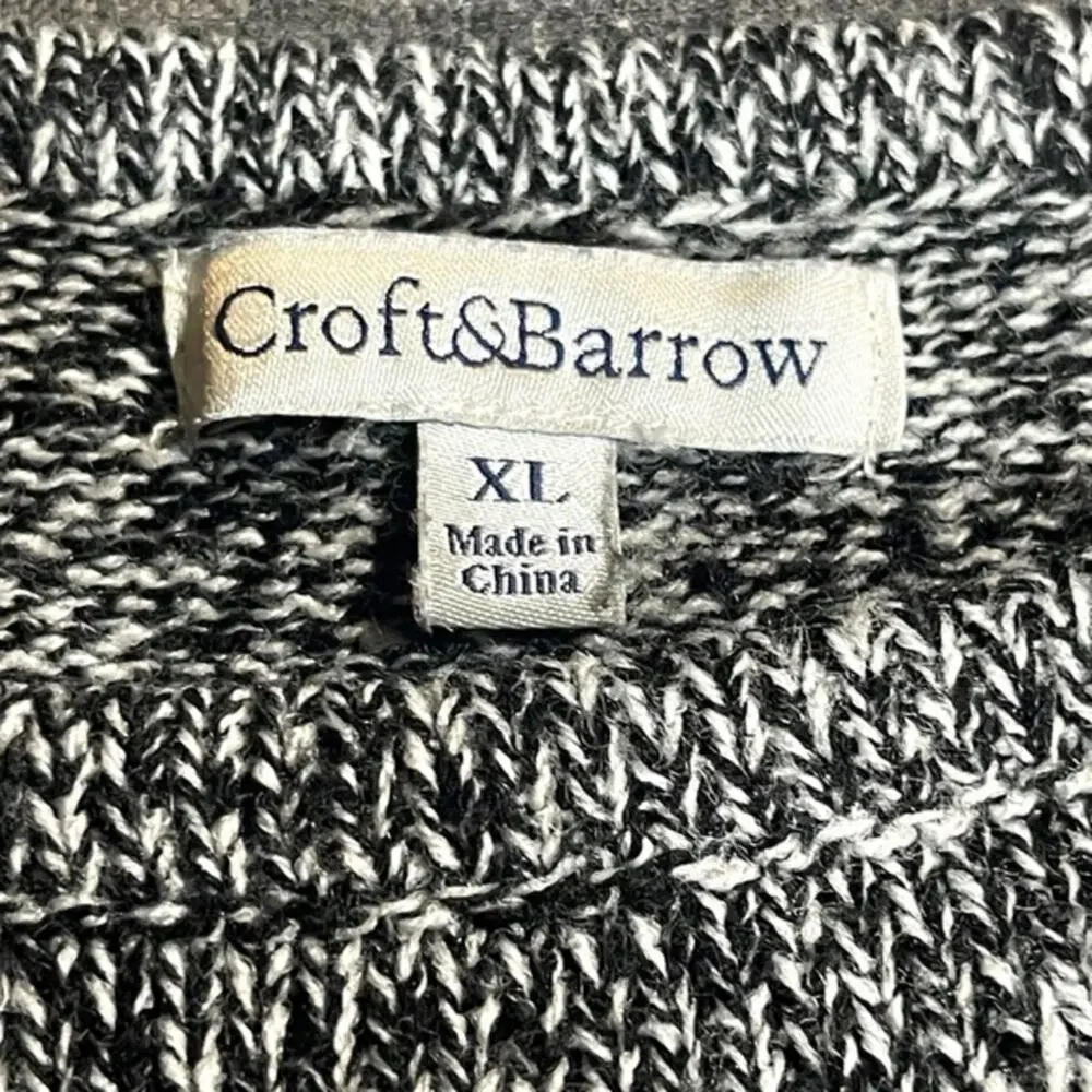 Croft & Barrow Long Sleeve Sweater Round Hem Crewneck‎ Black White XL